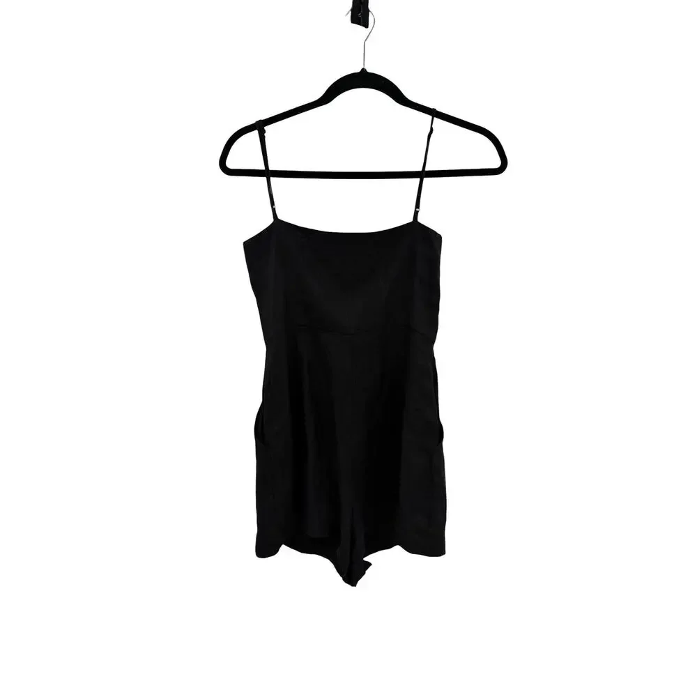Reformation Blanca Linen Romper Black Button Front Sleeveless Size 00